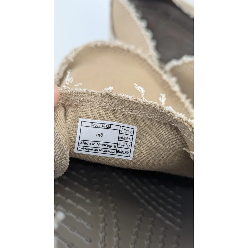 Crocs Santa Cruz Mens Size 8 Khaki Canvas Slip On Loafers Frayed 10128 Tan